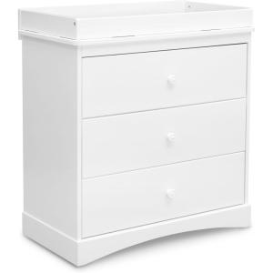 imageDelta Children Sutton 3 Drawer Dresser with Changing Top and Interlocking Drawers  Greenguard Gold Certified Bianca WhiteBianca White