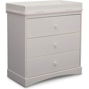 imageDelta Children Sutton 3 Drawer Dresser with Changing Top and Interlocking Drawers  Greenguard Gold Certified Bianca WhiteWhite