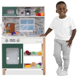 imageDelta Children Tiny Chef Play Kitchen  Toy Kitchen Playset with Realistic Knobs That TurnClick Oven Sink Microwave and 15 Pieces of Play Food GreenGreen