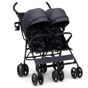 imageGAP babyGap Classic SidebySide Double Stroller  Lightweight Double Stroller with Recline Extendable Sun Visors ampamp Compact Fold  Made with Sustainable Materials Grey StripesBlack Camo
