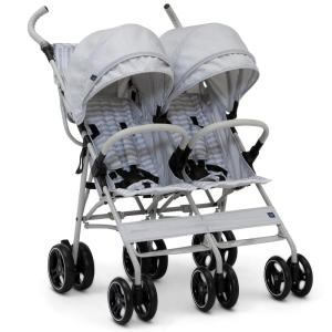 imageGAP babyGap Classic SidebySide Double Stroller  Lightweight Double Stroller with Recline Extendable Sun Visors ampamp Compact Fold  Made with Sustainable Materials Grey StripesGrey Stripes