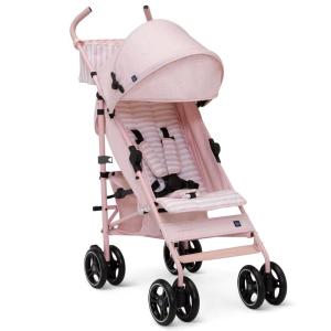 imagebabyGap Classic Stroller  Lightweight Stroller with Recline Compact Fold ampamp Removable Parent Organizer  Made with Sustainable Materials Grey StripesPink Stripes