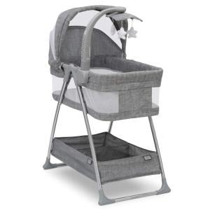 imageSimmons Kids City Sleeper Bedside Bassinet Portable Crib  Activity Mobile Arm with Nightlight Vibrations Twinkle Lights and Rotating Stars Grey Tweed