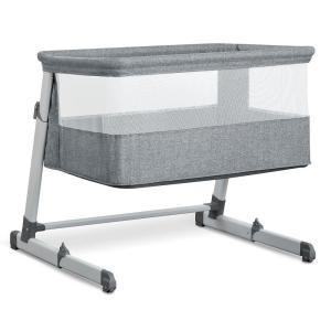 imageSimmons Kids Deluxe Bedside Bassinet  by The Bed Bassinet Features Breathable Mesh Sides for Airflow Wheels ampamp Adjustable Height Grey Tweed