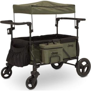 imageJeep Deluxe Wrangler Stroller Wagon with Cooler Bag and Parent Organizer by Delta Children BlackGreenWagon