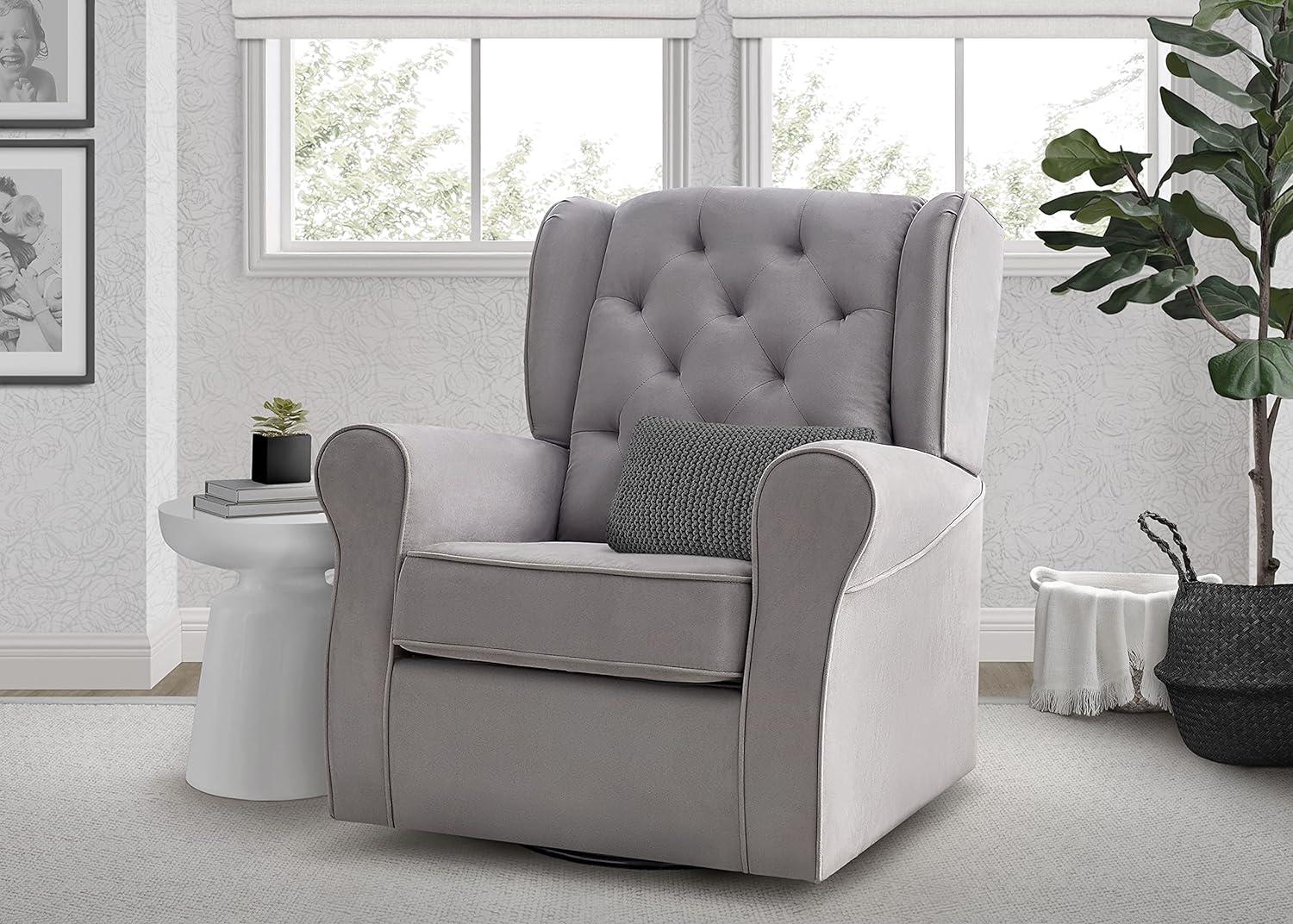 imageDelta Children Emerson Upholstered Glider Swivel Rocker Chair Dove Grey with Soft Grey WeltDove Grey With Soft Grey Welt