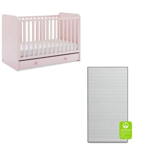 imagebabyGap by Delta Children Graham 4in1 Convertible Crib with Storage Drawer TrueSleep Crib and Toddler Mattress Bundle Blush PinkDark Pink