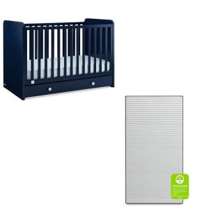 imagebabyGap by Delta Children Graham 4in1 Convertible Crib with Storage Drawer TrueSleep Crib and Toddler Mattress Bundle NavyLight Blue
