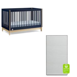imagebabyGap by Delta Children Tate 4in1 Convertible Crib TrueSleep Crib and Toddler Mattress Bundle NavyNatural