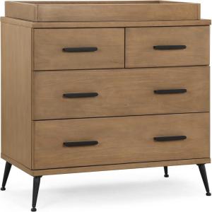 imageDelta Children Sloane 4 Drawer Dresser with Changing Top Bianca White wMelted BronzeAcornMatte Black