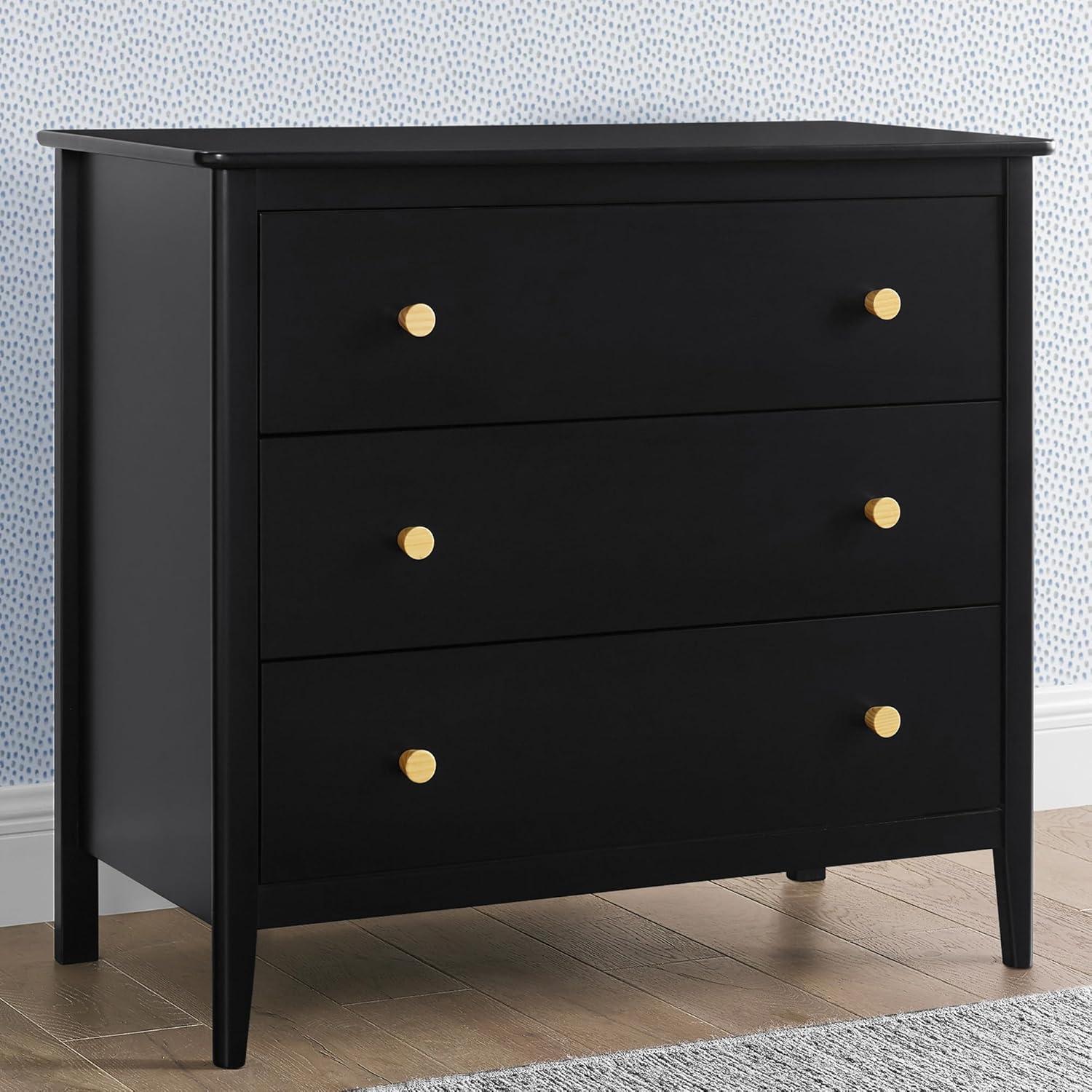 imageDelta Children Callum 3 Drawer Dresser with Interlocking Drawers Bianca WhiteNaturalBlack EbonyNatural