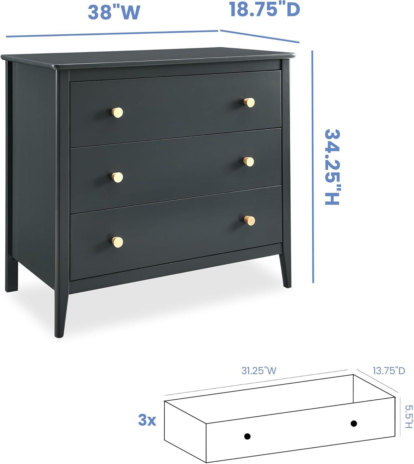 imageDelta Children Callum 3 Drawer Dresser with Interlocking Drawers Bianca WhiteNaturalCharcoal GreyNatural