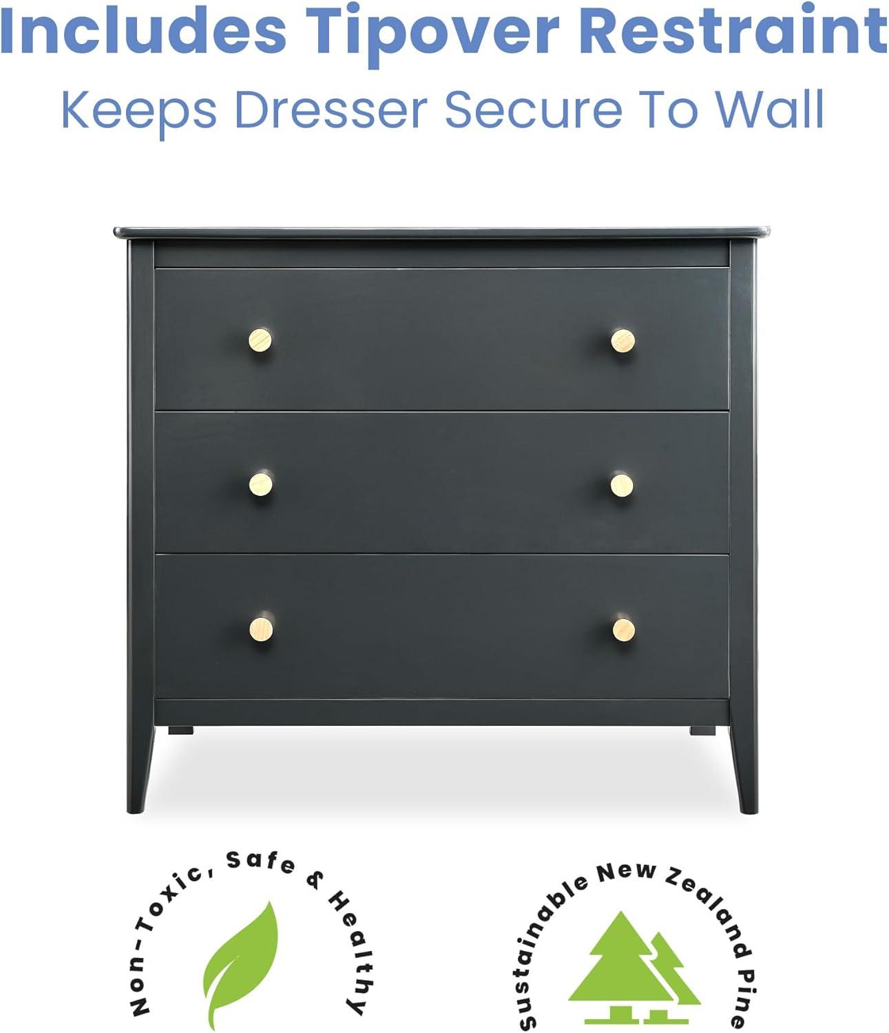 imageDelta Children Callum 3 Drawer Dresser with Interlocking Drawers Bianca WhiteNaturalCharcoal GreyNatural