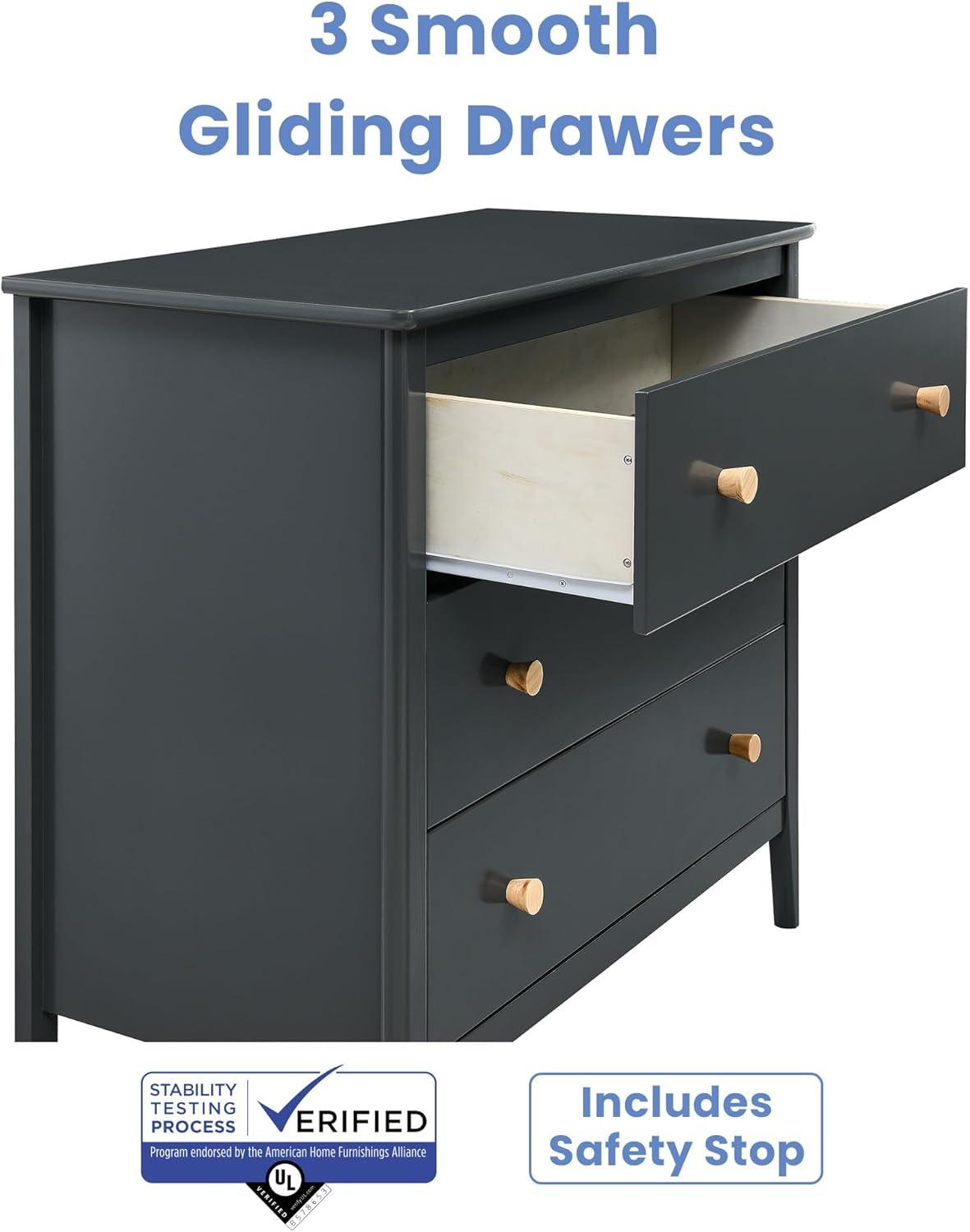 imageDelta Children Callum 3 Drawer Dresser with Interlocking Drawers Bianca WhiteNaturalCharcoal GreyNatural