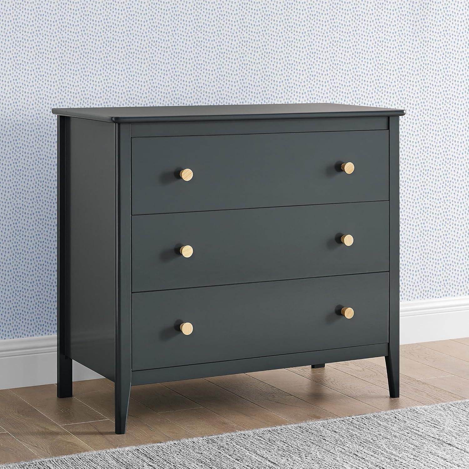 imageDelta Children Callum 3 Drawer Dresser with Interlocking Drawers Bianca WhiteNaturalCharcoal GreyNatural