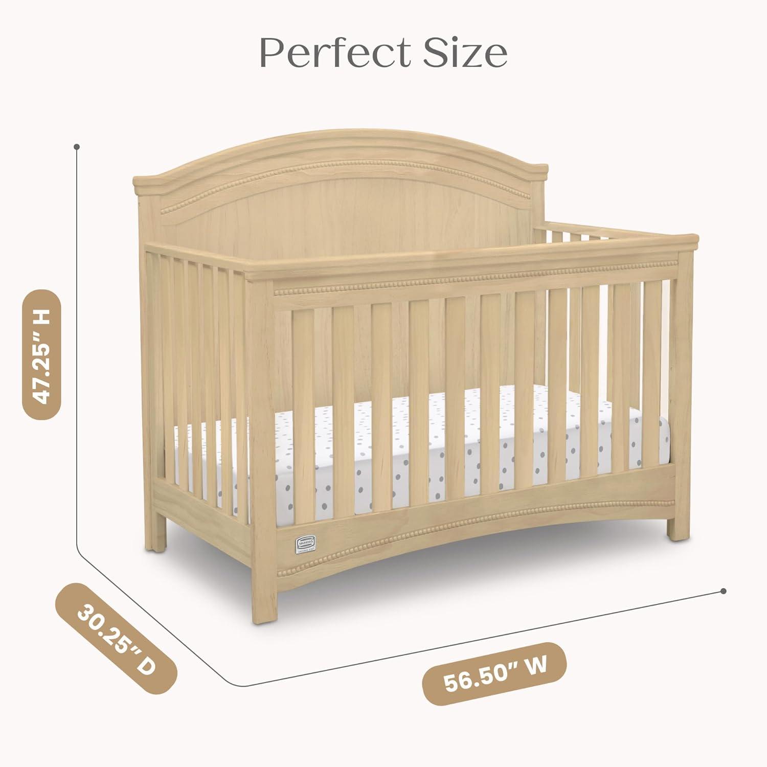 imageDelta Children Simmons Kids SlumberTime Emma 4in1 Convertible Baby Crib N More  Greenguard Gold Certified Bianca WhiteNatural Sandstone