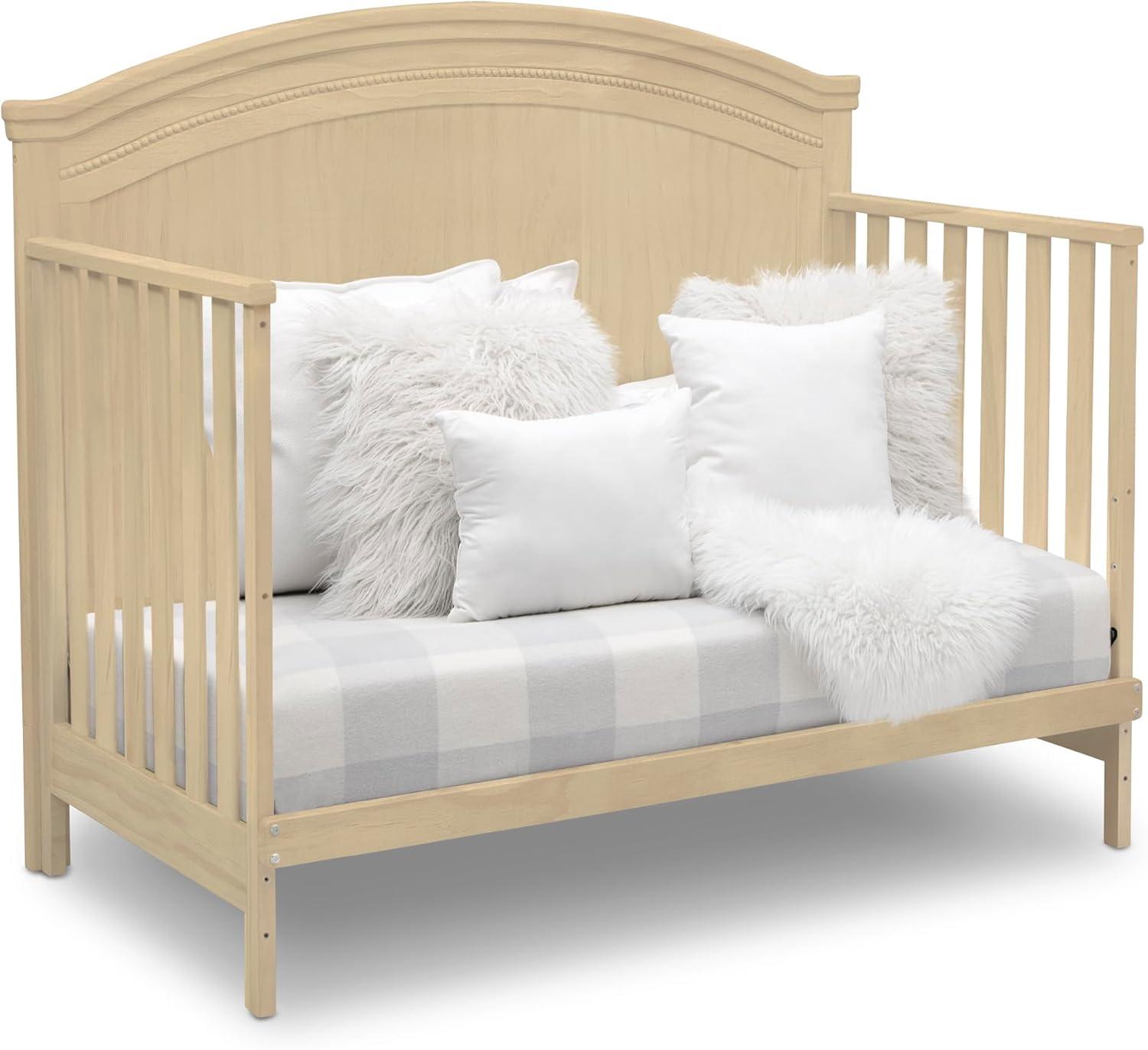 imageDelta Children Simmons Kids SlumberTime Emma 4in1 Convertible Baby Crib N More  Greenguard Gold Certified Bianca WhiteNatural Sandstone