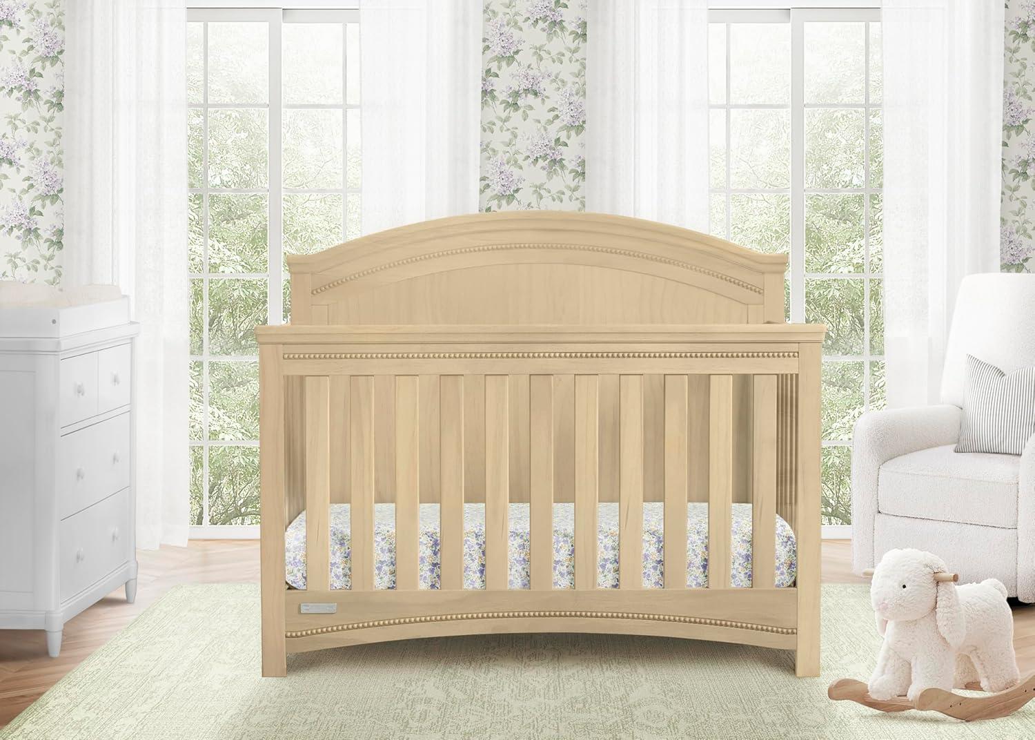 imageDelta Children Simmons Kids SlumberTime Emma 4in1 Convertible Baby Crib N More  Greenguard Gold Certified Bianca WhiteNatural Sandstone