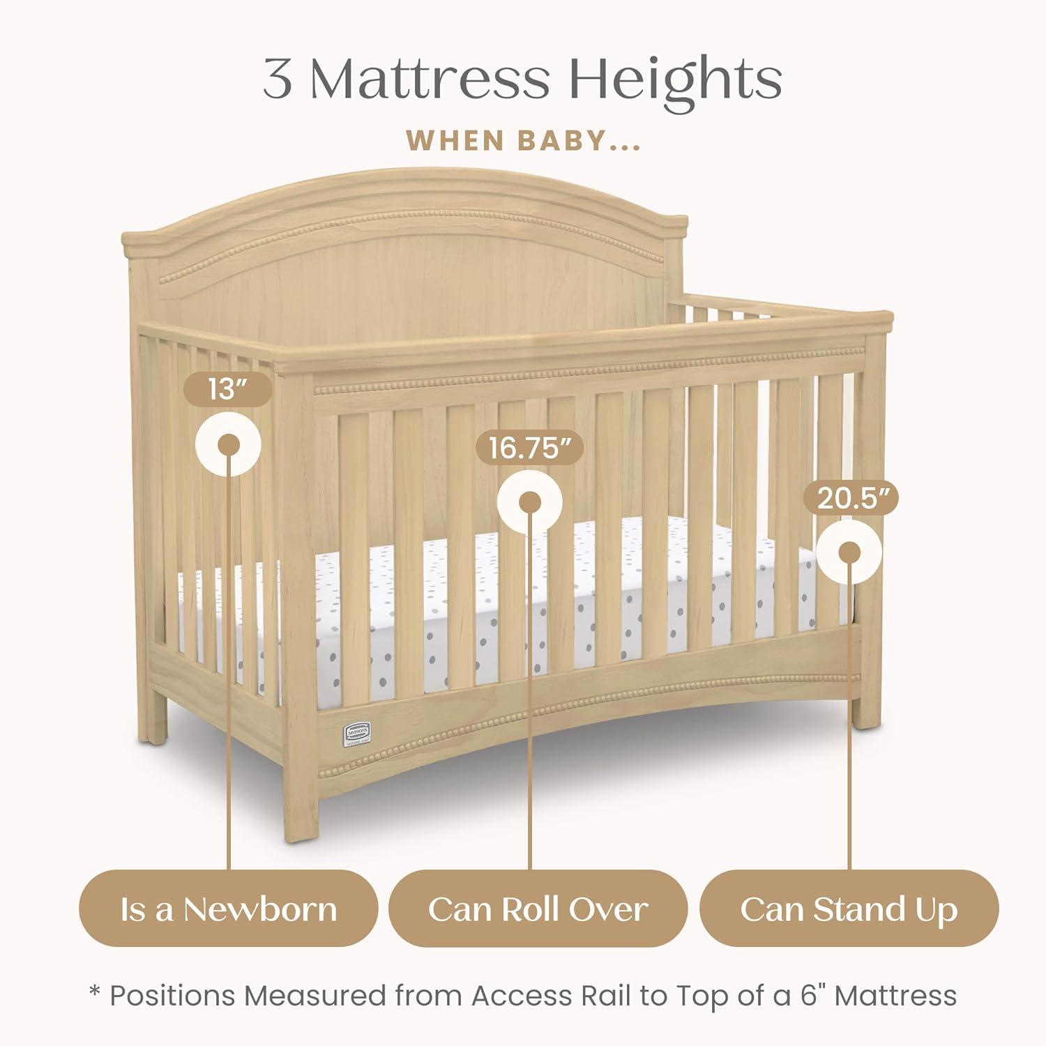 imageDelta Children Simmons Kids SlumberTime Emma 4in1 Convertible Baby Crib N More  Greenguard Gold Certified Bianca WhiteNatural Sandstone
