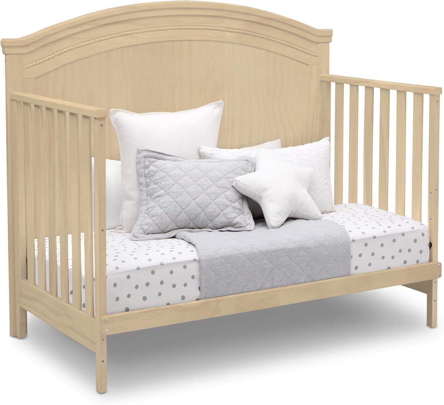 imageDelta Children Simmons Kids SlumberTime Emma 4in1 Convertible Baby Crib N More  Greenguard Gold Certified Bianca WhiteNatural Sandstone