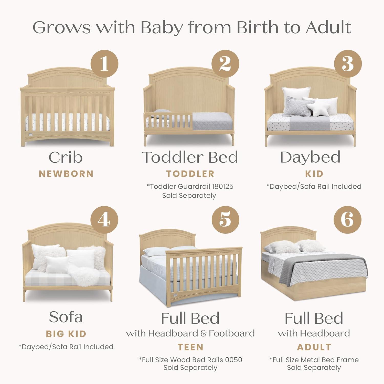 imageDelta Children Simmons Kids SlumberTime Emma 4in1 Convertible Baby Crib N More  Greenguard Gold Certified Bianca WhiteNatural Sandstone