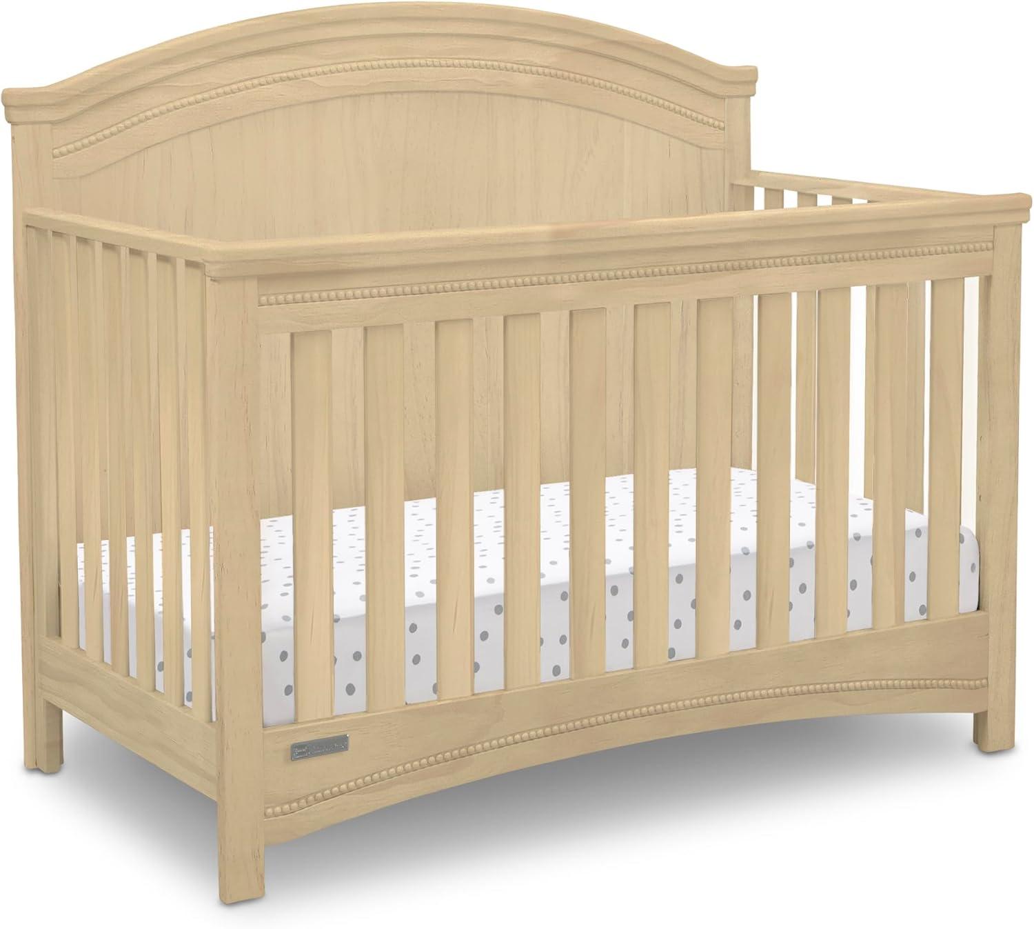 imageDelta Children Simmons Kids SlumberTime Emma 4in1 Convertible Baby Crib N More  Greenguard Gold Certified Bianca WhiteNatural Sandstone