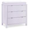 imageDelta Children Cassie 3 Drawer Dresser with Changing Top and Interlocking Drawers Bianca WhiteLilac