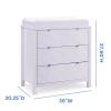 imageDelta Children Cassie 3 Drawer Dresser with Changing Top and Interlocking Drawers Bianca WhiteLilac