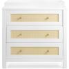 imageSimmons Kids Theo 3 Drawer Dresser with Changing Top and Interlocking Drawers BlackTextured AlmondBianca WhiteTextured Almond
