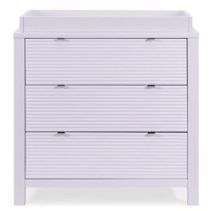 imageDelta Children Cassie 3 Drawer Dresser with Changing Top and Interlocking Drawers Bianca WhiteLilac