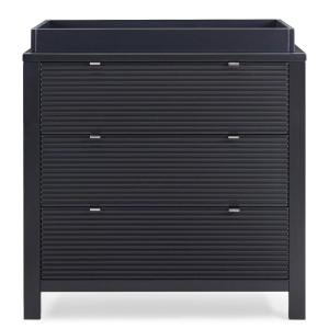 imageDelta Children Cassie 3 Drawer Dresser with Changing Top and Interlocking Drawers Bianca WhiteMidnight Grey