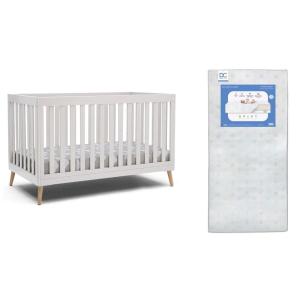 image:imageDelta Children Essex 4in1 Convertible Baby Crib Bianca White with Natural Legs  Delta Children Twinkle Galaxy Dual Sided Recycled Fiber Core Crib and Toddler Mattress BundleBianca White With Natural Legs