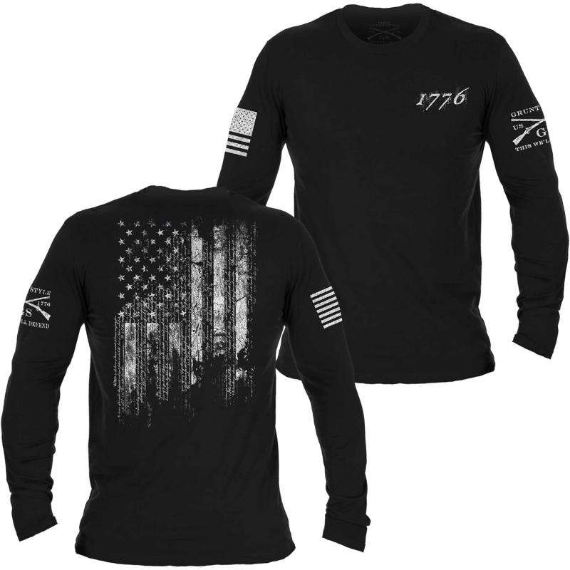 1776 Flag Long Sleeve T-Shirt(Black) - Grunt Style