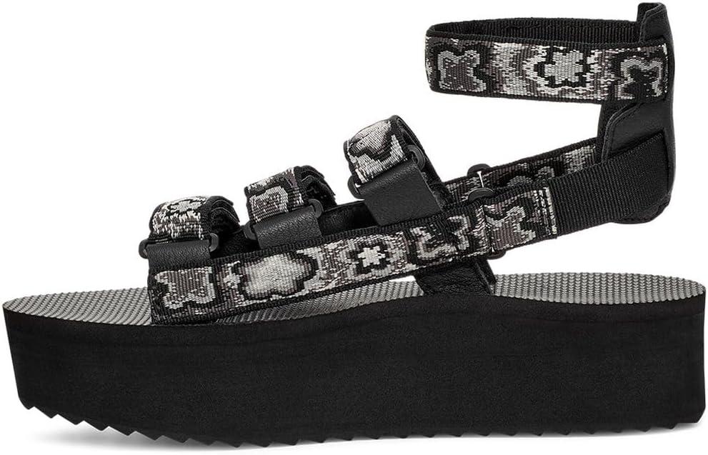 imageTeva Womens Flatform Mevia Adjustable QuickDrying Casual Sandals FlatNeon Floral BlackCream
