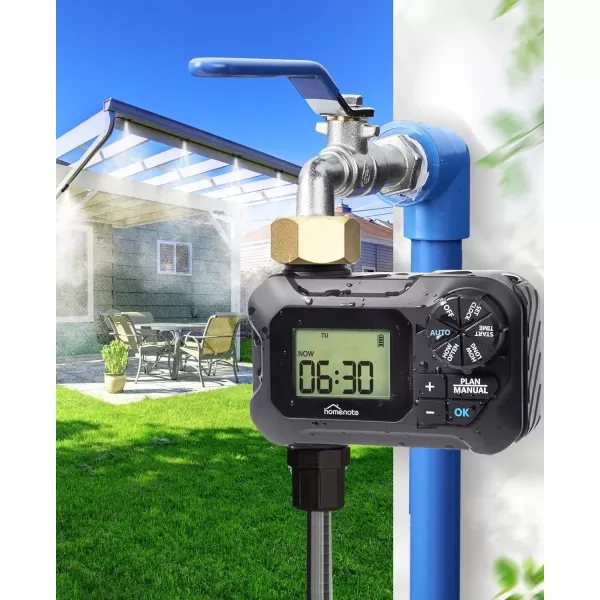 HOMENOTE Automatic Misting Cooling System with Timer 46FT  Misting Line + 10 Brass Mist Nozzles + Brass Adapter Auto Mister for Outside Patio Cooling Greenhouse Garden Watering