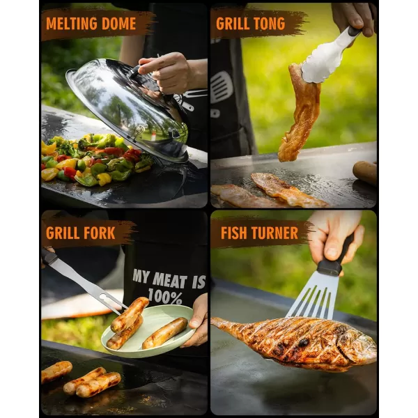 HOMENOTE Griddle Accessories Kit, 131 Pcs Flat Top Griddle Accessories for Blackstone, Heavy Duty Griddle Tool Kit with Burger Spatula, Melting Dome, Griddle Scraper for Outdoor Grilling