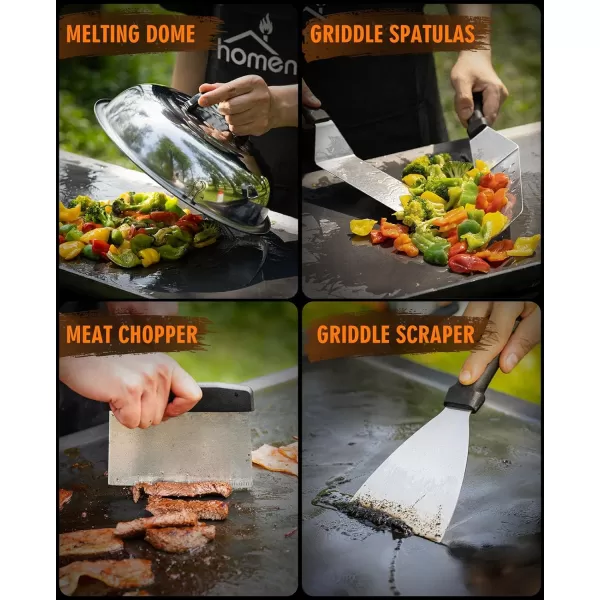 HOMENOTE Griddle Accessories Kit, 131 Pcs Flat Top Griddle Accessories for Blackstone, Heavy Duty Griddle Tool Kit with Burger Spatula, Melting Dome, Griddle Scraper for Outdoor Grilling
