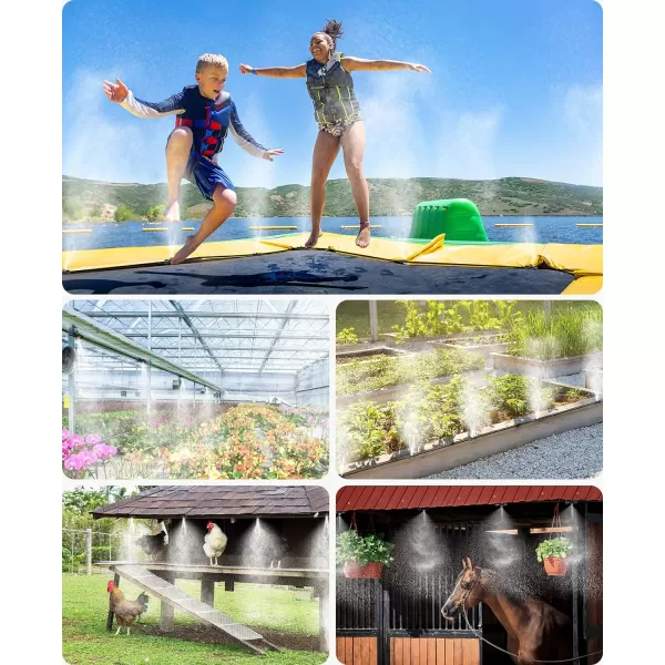 HOMENOTE Misting Cooling System 59FT  Misting Line + 20 Brass Mist Nozzles + Brass Adapter Outdoor Mister for Patio Garden Greenhouse Trampoline for Waterpark