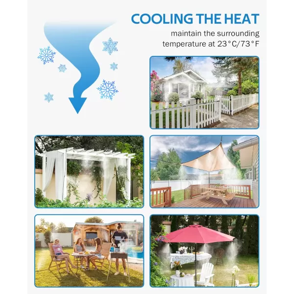HOMENOTE Misting Cooling System 59FT  Misting Line + 20 Brass Mist Nozzles + Brass Adapter Outdoor Mister for Patio Garden Greenhouse Trampoline for Waterpark
