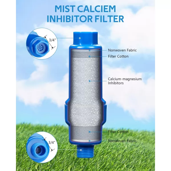 HOMENOTE Misting System with Filter, 59FT Misting Line + 20 Brass Mist Nozzles + 3/4" Brass Adapter, Calcium Inhibitor Filter for Mister Outside Patio Cooling Greenhouse Garden Watering)