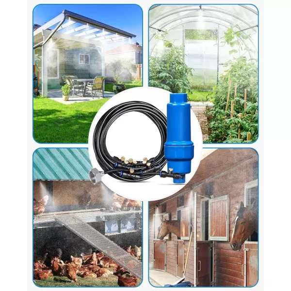 HOMENOTE Misting System with Filter, 59FT Misting Line + 20 Brass Mist Nozzles + 3/4" Brass Adapter, Calcium Inhibitor Filter for Mister Outside Patio Cooling Greenhouse Garden Watering)