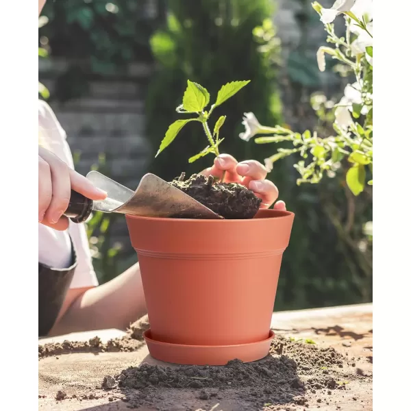 HOMENOTE Pots for Plants, 15 Pack 6 inch Plastic Planters with Multiple Drainage Holes and Trays - Plant Pots for All Home Garden Flowers Succulents 