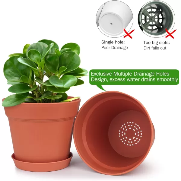 HOMENOTE Pots for Plants, 15 Pack 6 inch Plastic Planters with Multiple Drainage Holes and Trays - Plant Pots for All Home Garden Flowers Succulents 