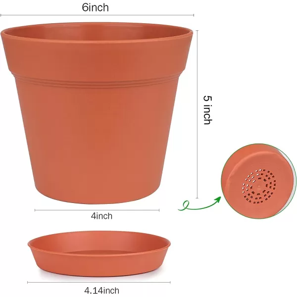 HOMENOTE Pots for Plants, 15 Pack 6 inch Plastic Planters with Multiple Drainage Holes and Trays - Plant Pots for All Home Garden Flowers Succulents 