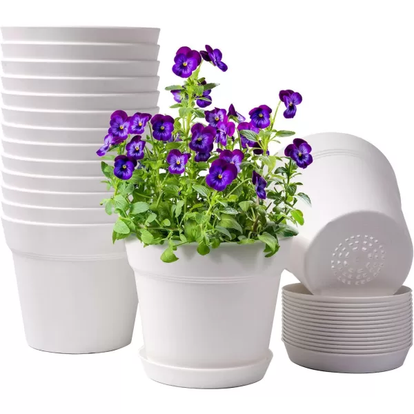HOMENOTE Pots for Plants, 15 Pack 6 inch Plastic Planters with Multiple Drainage Holes and Trays - Plant Pots for All Home Garden Flowers Succulents 
