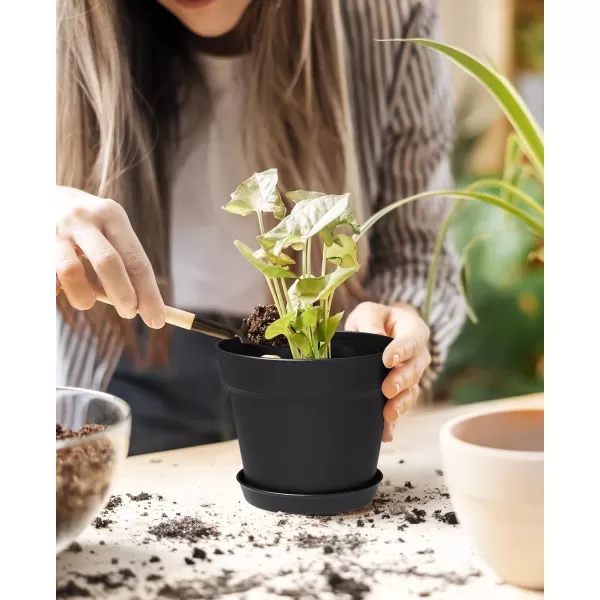 HOMENOTE Pots for Plants, 15 Pack 6 inch Plastic Planters with Multiple Drainage Holes and Trays - Plant Pots for All Home Garden Flowers Succulents 