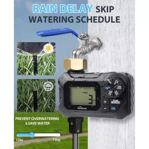 HOMENOTE Sprinkler Timer, Water Timer for Garden Hose, Programmable Irrigation Timer with Brass Swivel, Garden Hose Timer for Automatic Irrigation with Rain Delay/Manual Mode, IP65 Waterproof