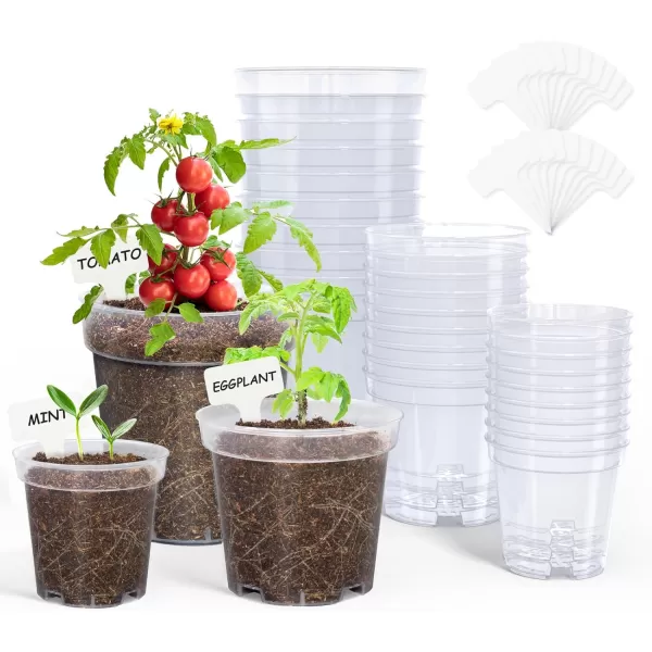 Homenote Clear Nursery Pots for Plants,3/4/5 Inch Seedling Pots with Drainage Holes Plant Pot for Planting Flower Indoor Seed Starter Pot Outdoor High Transparency with Bonus 20 Plant Labels 