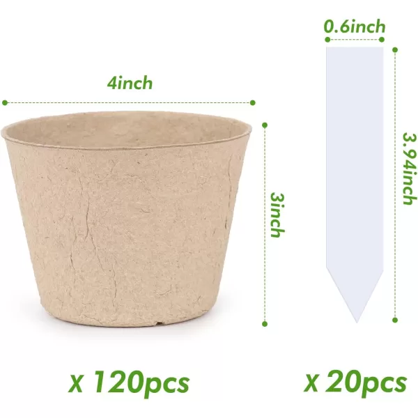 Homenote Peat Pots, 120 Pcs 3.15 Inch Seed Starting Pots with Drainage Holes Round Nursery Pot, Plants Pots with Bonus 20 Plant Labels