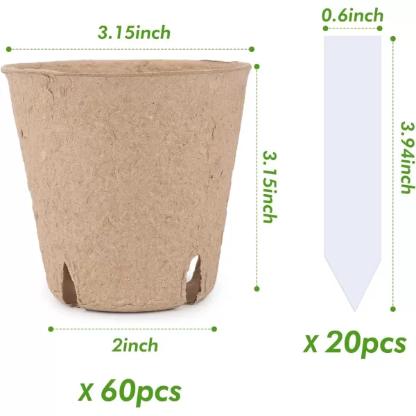 Homenote Peat Pots, 120 Pcs 3.15 Inch Seed Starting Pots with Drainage Holes Round Nursery Pot, Plants Pots with Bonus 20 Plant Labels